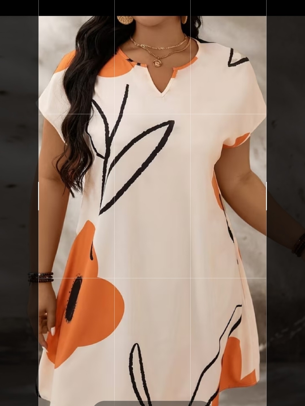 Women’s Midi Dress with Orange Floral Print